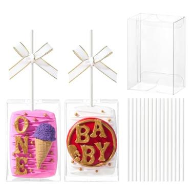 Imagem de TEMLQPACK Pacote com 40 caixas de guloseimas transparentes de arroz Krispie com palitos embrulhados individualmente, caixas de bolo para mamilos de bolo e lembrancinhas para Natal, Dia dos Namorados