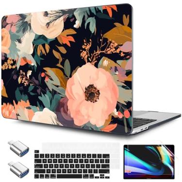 Imagem de TWOLSKOO Capa Compatível Com Macbook Pro 13" 2023-2016 A2338 M2/M1 A2251 A2289 A2159 A1989 A1706, Rígida De Plástico E Protetor Tela Teclado, Flores Abstratas Brilhantes