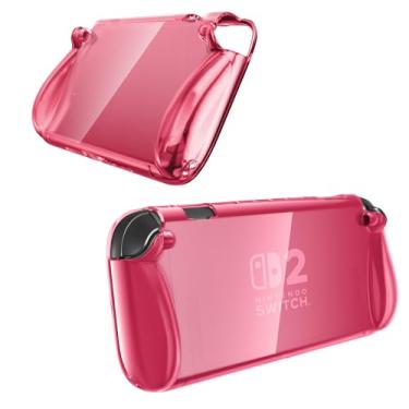 Imagem de TERIOS Capa transparente compatível com Nintendo Switch OLED, capa protetora rígida para PC para Nintendo Switch OLED e Joy Con, forte e durável, não é fácil de cair (rosa)