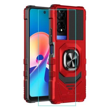 Imagem de Sohapea Capa Com Protetor De Tela Para Tcl 50 Xe 5G, Suporte Magnético Celular Tcl, Nível Militar, Resistente, Fosco, Parte Traseira Silicone Macio, Dupla Camada, À Prova Choque, 50Xe, Vermelha