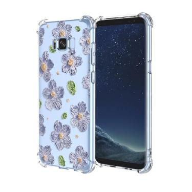Imagem de EUAGVQY Capa para Galaxy S8 Samsung S8 SM-G9500, estampa floral violeta, transparente, à prova de choque, capa protetora de TPU de silicone macio para Samsung Galaxy S8, flor violeta