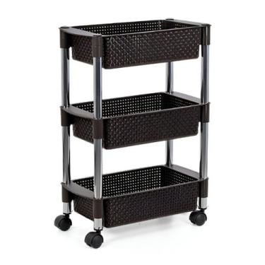 Imagem de Fruteira Retangular Tripla em Rattan Marrom - NIQUELPLAST