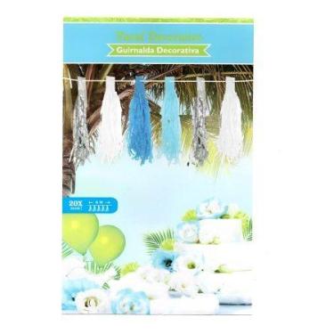 Imagem de Varal Decorativo De Pompom Com 20 Unidades 4 Metros Azul - Festas e Fa