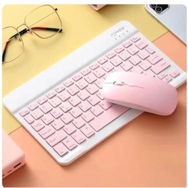 Imagem de Combo Teclado e Mouse Sem Fio Bluetooth Ultrafino – Design Portátil e Recarregável | Ideal para Home Office, Escritório e Estudo (ROSA)