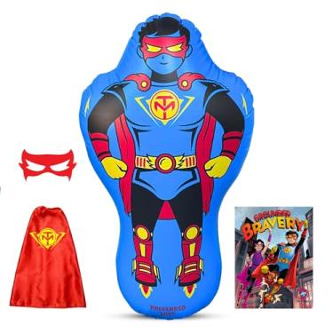 Imagem de Sacos de pancadas de super-heróis para crianças – Bolsa inflável de 123 cm, incluindo capa de super-herói, máscara e quadrinhos, boneco infantil com movimento instantâneo de retorno de volta, PVC