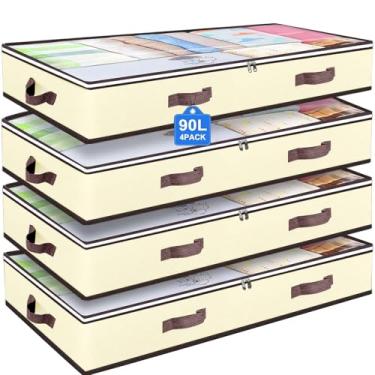 Imagem de Recipientes de armazenamento sob a cama de 90L, organizadores de armário e caixas de armazenamento, sacos de armazenamento dobráveis embaixo da cama para cobertores, toalhas, edredom, suéteres