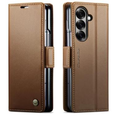 Imagem de LYJSMGZ Capa de negócios de couro para Samsung Galaxy Z Fold 7, carteira com proteção RFID, fecho magnético, capa interna macia, latão, dobra 7