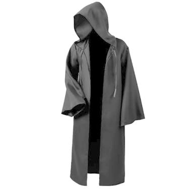 Imagem de Maklulu Túnica masculina com capuz manto cavaleiro fantasia legal cosplay fantasia de Halloween túnica com capuz roupão cosplay capas, Adulto-preto, Adult-XX-Large