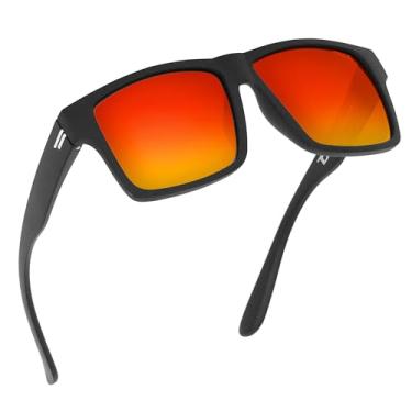 Imagem de TOROE Óculos de sol clássicos RANGE TR90 armação polarizada inquebrável com lentes AR de policarbonato revestidas hidrofóbicas, Preto fosco | Vermelho fogo (Cat3), One Size