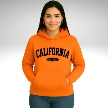 Imagem de Moletom Unissex California Canguru Blusas de Frio Casaco Fechado Liso Estampado-Unissex