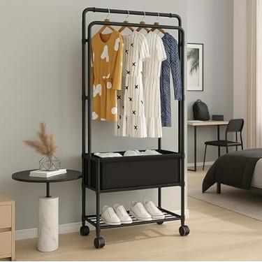 Imagem de Cabideiro Organizador com Rodinhas Prateleira para Sapatos e Cesto Multiuso Quarto Closet Moderno