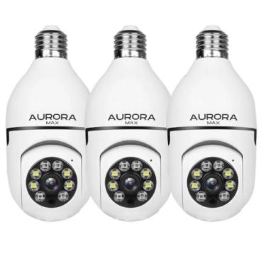 Imagem de Kit 3 Cameras Lâmpada Wifi Ip Segurança Panorâmica Giratória 360 1080P com Visão Noturna Pet Baba Eletrônica Interna e Externa