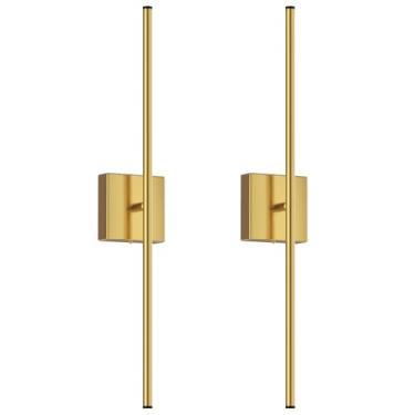 Imagem de PETLIK Conjunto de duas arandelas de parede, luminárias de parede com fio, arandelas de parede douradas com controle remoto, rotação de 350°, lâmpada de parede regulável para banheiro, sala de estar