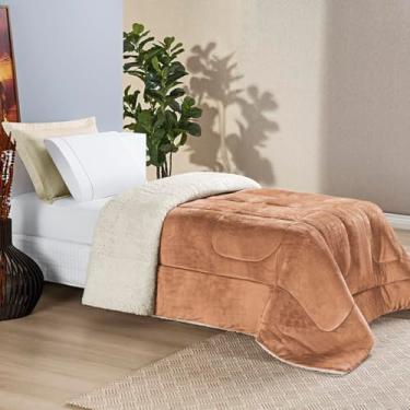 Imagem de Kit Coberdrom + Jogo de Lençol Solteiro 400 fios 3 Peças Edredom Dupla Face Cobertor Pele de Carneiro Macio (Apricot)