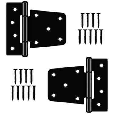 Imagem de TIBEGOLD Dobradiças de portão resistentes de 8,5 cm, dobradiças de porta de celeiro de ferro preto, dobradiça de alça de portão com parafusos extralongos, dobradiças em T para cercas de madeira