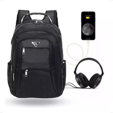 Imagem de Mochila Masculina Notebook Reforçada Impermeavel Usb Fone Viagem Feminina