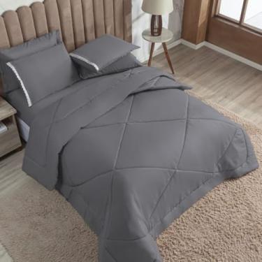 Imagem de Kit Edredom Casal Queen 3 Peças Dupla Face com Fronha Macia para Cama e Quarto (Cinza,Edredom+02 Fronhas)