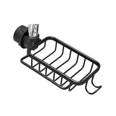 Imagem de Yemotous Organizador de pia para esponja e pano de prato - suporte de torneira sem broca (serve para torneiras de 1,8 a 2,8 cm), preto | Alumínio à prova de ferrugem | Rack de drenagem de cozinha