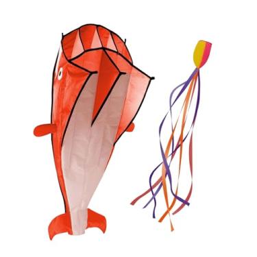 Imagem de Dynwave Pipa de golfinho para crianças e adultos, fácil de, 3D, sem moldura, enorme, fácil de, brinquedo voador para parque, praia, viagem, quintal, Laranja