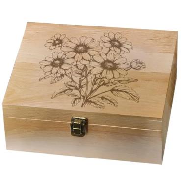 Imagem de arricraft 1 caixa de lembrança de memória de madeira, caixa de madeira decorativa de armazenamento de desenho de margarida com tampas de dobradiça para fotos, DVDs, cartas segurando 24,5 x 19,5 x 10,3