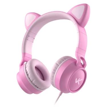Imagem de Fone De Ouvido Headset Kitty Ear - Orelha De Gato Rosa Com Microfone Cabo 1.2m Plug P2...