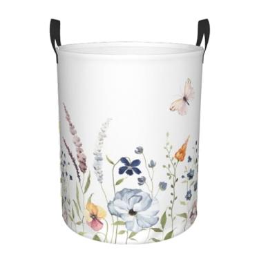 Imagem de Cesta de roupa suja com laço rosa, coração rosa, cesto de roupa suja para quarto, banheiro, faculdade, dormitório, berçário, organizador de brinquedos, cesta de armazenamento para presentes (floral)