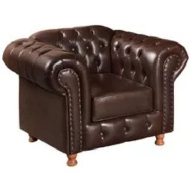 Imagem de Poltrona Chesterfield Luís Xv Vintage Retrô Capitonê Couro Marrom