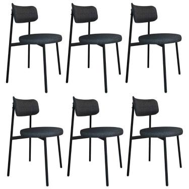 Imagem de Cadeira De Jantar Estofada Kit 6 Nyka M25 Linho Grafite - Mpozenato