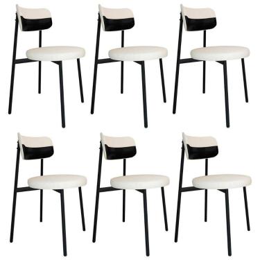 Imagem de Cadeira De Jantar Estofada Kit 6 Nyka M25 Linho Palha-preto - Mpozenato