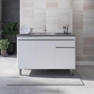 Imagem de Armário P/ Pia Inox 120cm Branco 3 Portas 1 Gaveta S/ Tampo - Shopping