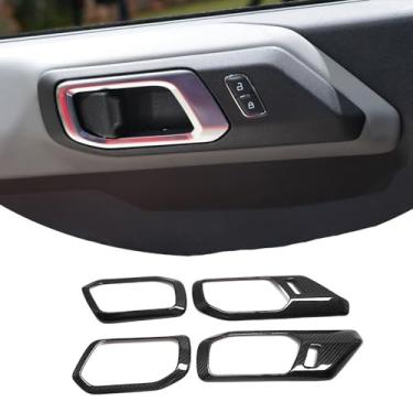Imagem de Jogon Acabamento da moldura da maçaneta interna de fibra de carbono seco para caminhonete Ford Bronco Raptor Off-Road Outer Banks 2021 2022 2023 2024, moldura da maçaneta interna traseira dianteira