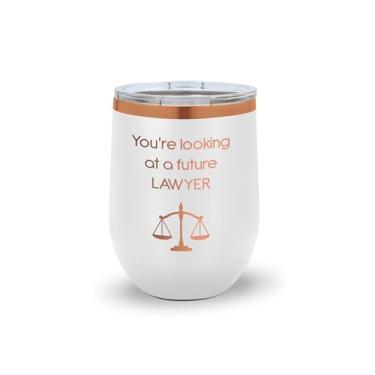 Imagem de SpreadPassion Copo de vinho Future Lawyer – "You're Looking at a Future Lawyer" – Presente de formatura para estudante de direito ou pré-direito (branco)