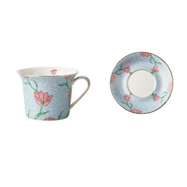 Imagem de ZzleoyuUUs-12 Conjunto de canecas de chá de tulipa de alta cor requintado para casa xícara de chá preta de cerâmica conjunto de chá da tarde xícaras de café (azul)