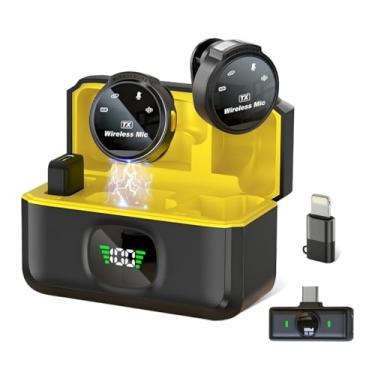 Imagem de Microfone de Lapela Sem Fio Tipo C e Lightning Compatível com iPhone 11 12 13 14 15 16 Mackbook Smartphones Android Entrada USB-C PC Notebook Computador IA Anti ruído Kit Duplo Case de Carregamento