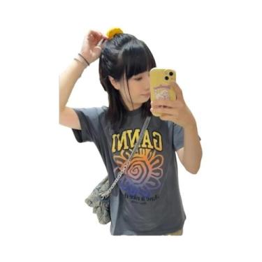 Imagem de Camiseta Feminina De Algodão Estampada De Desenho Animado De Verão Sol