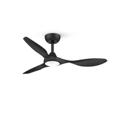 Imagem de Roomratv Ventiladores de teto BLack de 106 cm com luzes, controle remoto, motor CC reversível, regulável, 6 velocidades, ultra silencioso, ventiladores de teto de 3 lâminas para quarto, sala de estar