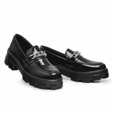 Imagem de Mocassim Feminino Oxford Sola Tratorado Preto Salto - RINALDI'S SHOES,