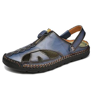 Imagem de Dabbqis Sandálias masculinas de couro com bico fechado para uso ao ar livre verão antiderrapante praia sandálias, Azul, 8