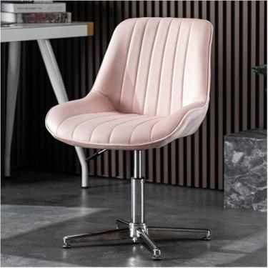 Imagem de Cadeira De Escritório Com Pernas Cruzadas Sem Rodas Giratória Cadeira De Tarefa Para Sala De Estar Cadeira De Maquiagem De Lazer Acolchoada Em Tecido Ergonômico Com Encos, Pink, Gray