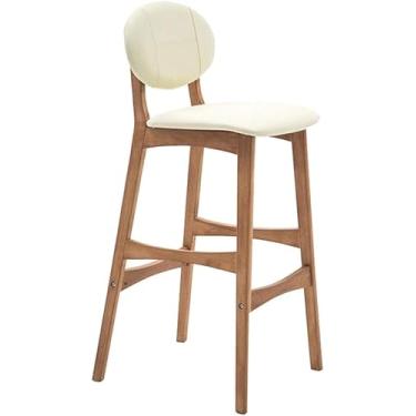 Imagem de Cadeira De Jantar Banqueta De Madeira Cozinha Rústica Pub Apoio Para Os Pés Pu Assento Bancada De Balcão De Cozinha Para Cozinha Pub Café Max. Carga 200kg, White, Seat height:65cm