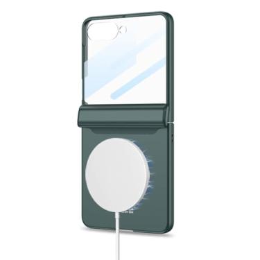Imagem de POYUFRG Capa magnética para Samsung Galaxy Z Flip 7, capa de telefone fina rígida de policarbonato fosco com dobradiça de tela de vidro temperado, capa protetora, bronze, Z Flip 7