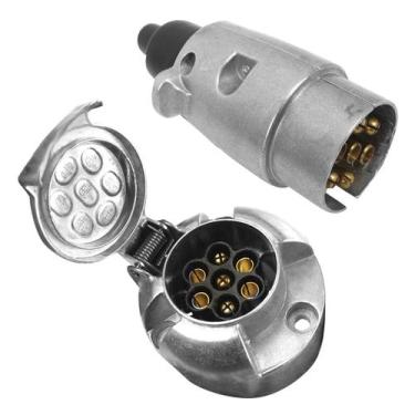 Imagem de Tomada Conector Alumínio Cromado Macho Fêmea Carretinha Reboque 7 Polo