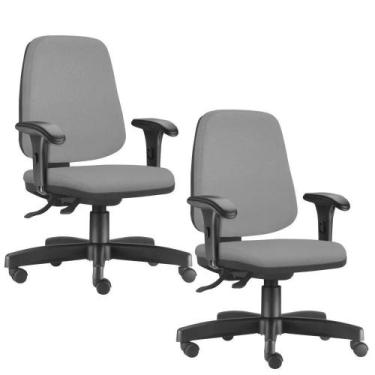 Imagem de Kit 02 Cadeiras Giratórias Job Diretor Executiva Tecido Sintético Cinz