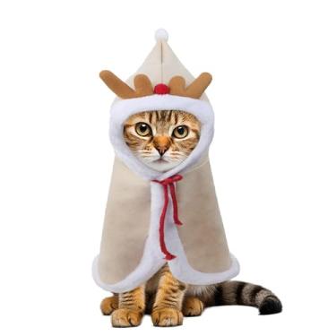 Imagem de Lindo gato animal de estimação fantasia de Natal novidade capa ajustável com chifres de rena chapéu engraçado fofo cachorrinho cachorro gato vestido capa Hallween fantasia chique festa animal de