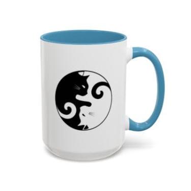 Imagem de Caneca de café de gato Yin Yang – Design fofo de gatinho preto e branco – Caneca com detalhes de cerâmica para amantes de gatos - Ideia de presente de aniversário e Natal (azul claro, 425 g)