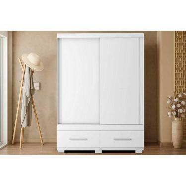 Imagem de Guarda Roupa Solteiro 2 Portas De Correr E 2 Gavetas Sereno Branco - Caemmun