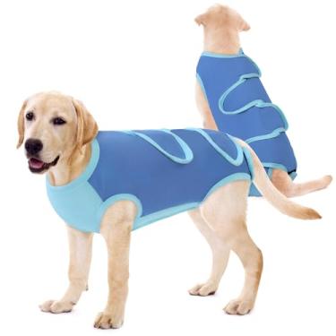 Imagem de Queenmore Traje de cirurgia para cães masculino azul neutro, traje de recuperação XXL para cães grandes, alternativas cone de vergonha para animais de estimação, ternos esterilizados para cães machos