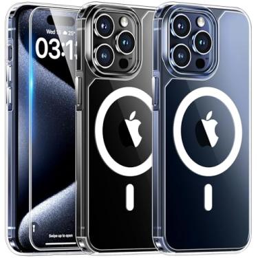 Imagem de TAURI Capa para iPhone 15 Pro, compatível com MagSafe com protetor de tela, proteção de nível militar antiamarelamento, capa magnética fina à prova de choque para 15 Pro, transparente