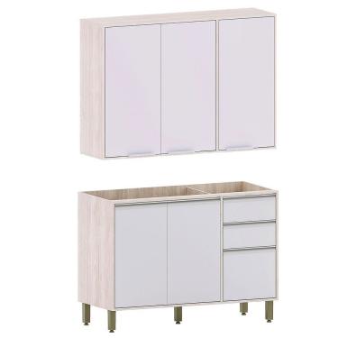 Imagem de Kit Armário Aéreo E Balcão Para Pia De Cozinha 120 Cm Atenas Cinza Cristal