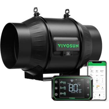 Imagem de VIVOSUN Ventilador de duto em linha AeroZesh T6, silencioso, exaustor de ventilação de 15 cm 210 CFM com motor EC e controlador de Wi-Fi de umidade de temperatura GrowHub E42A